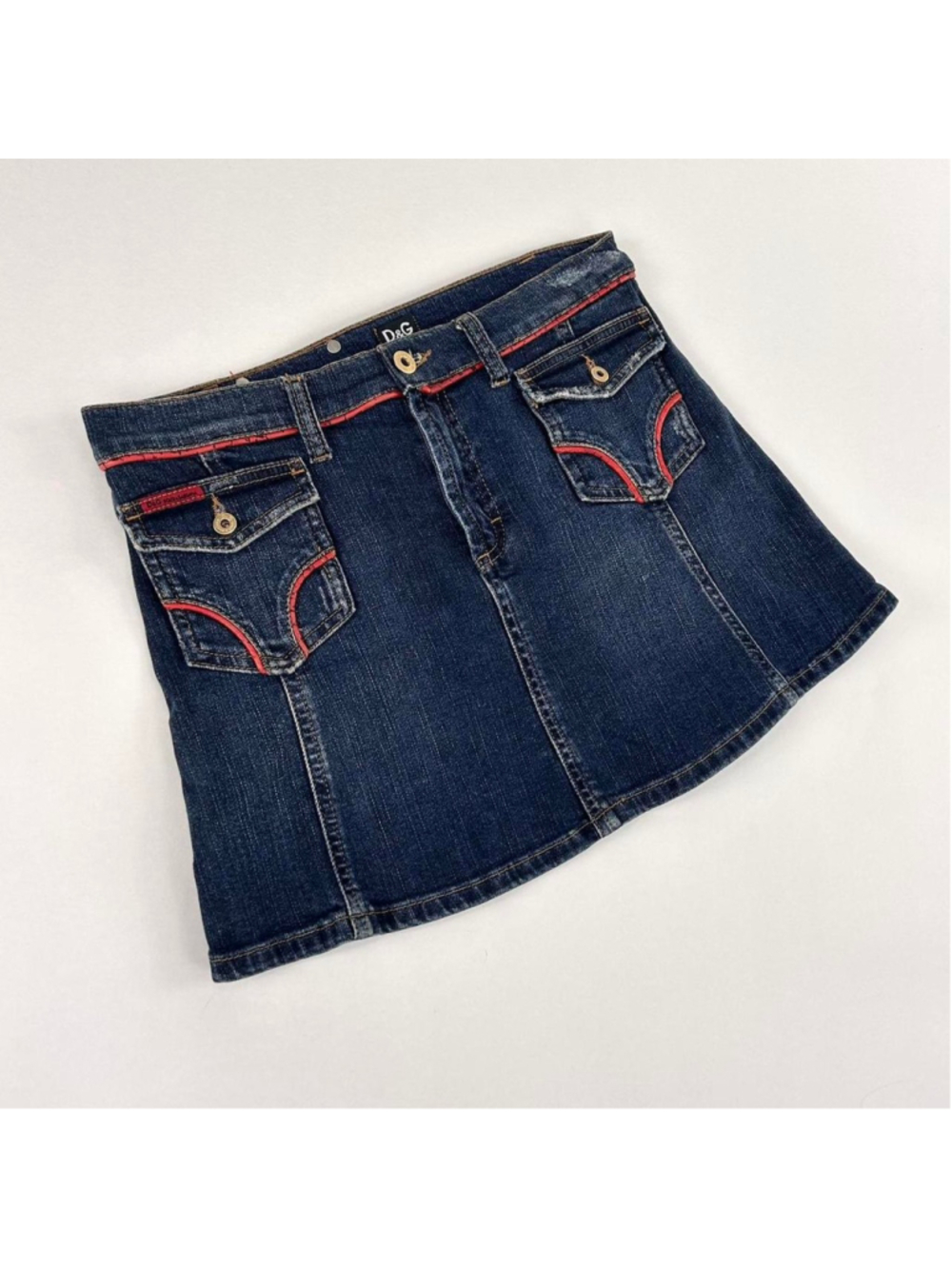 vintage D&G denim mini skirt with red snakeskin details